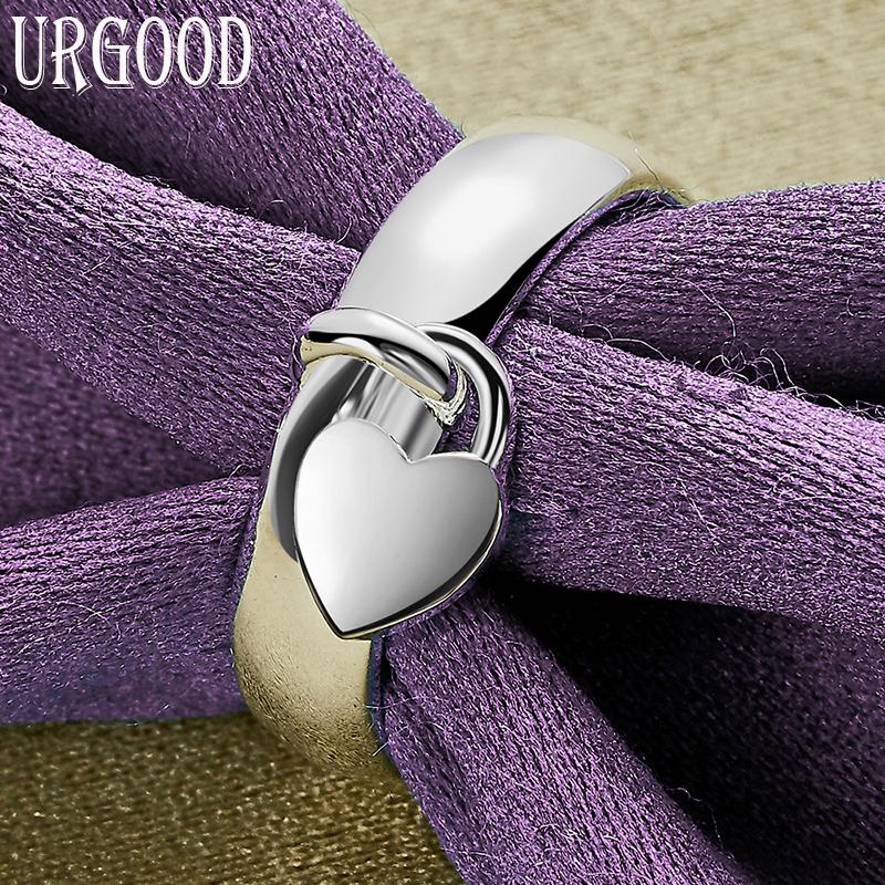 925 Sterling Silver Smooth Heart Ring Lock Ring Fashion Jewelry