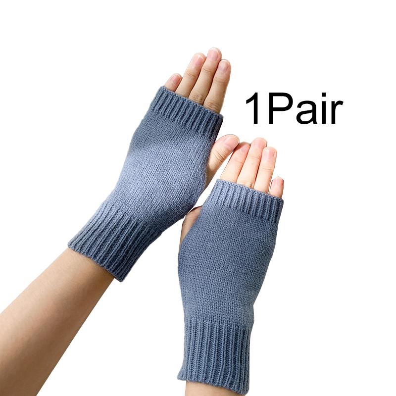 1Pair Warm Gloves Soft Acrylic Fiber Long Solid Color Winter Fingerless Warmer Mittens Women