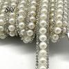 10mm Faux Pearl Trim Rhinestone Ribbon 1 Yard Self Adhesive Decorative Strip Elegant Applique White Accent for Clothing Shoes Phone DIY Crafts 30mm