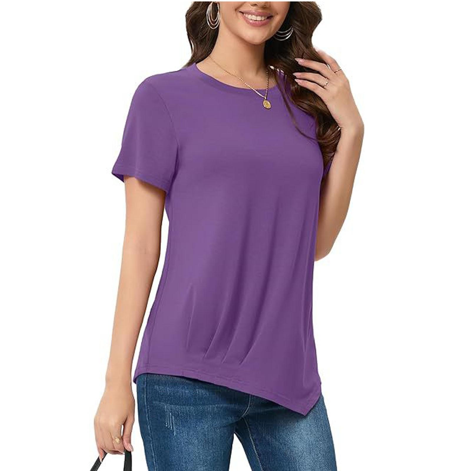 

Женские летние топы с короткими рукавами, однотонные рубашки с круглым вырезом, повседневные футболки XXL фиолетовый