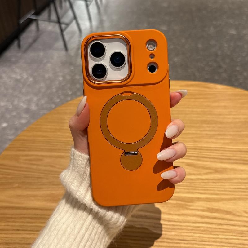 Rotating Bracket Phone Case For iPhone 17 16 15 14 13 Pro Max Luxury Liquid Silicone For Magsafe Magnetic Metal Cover