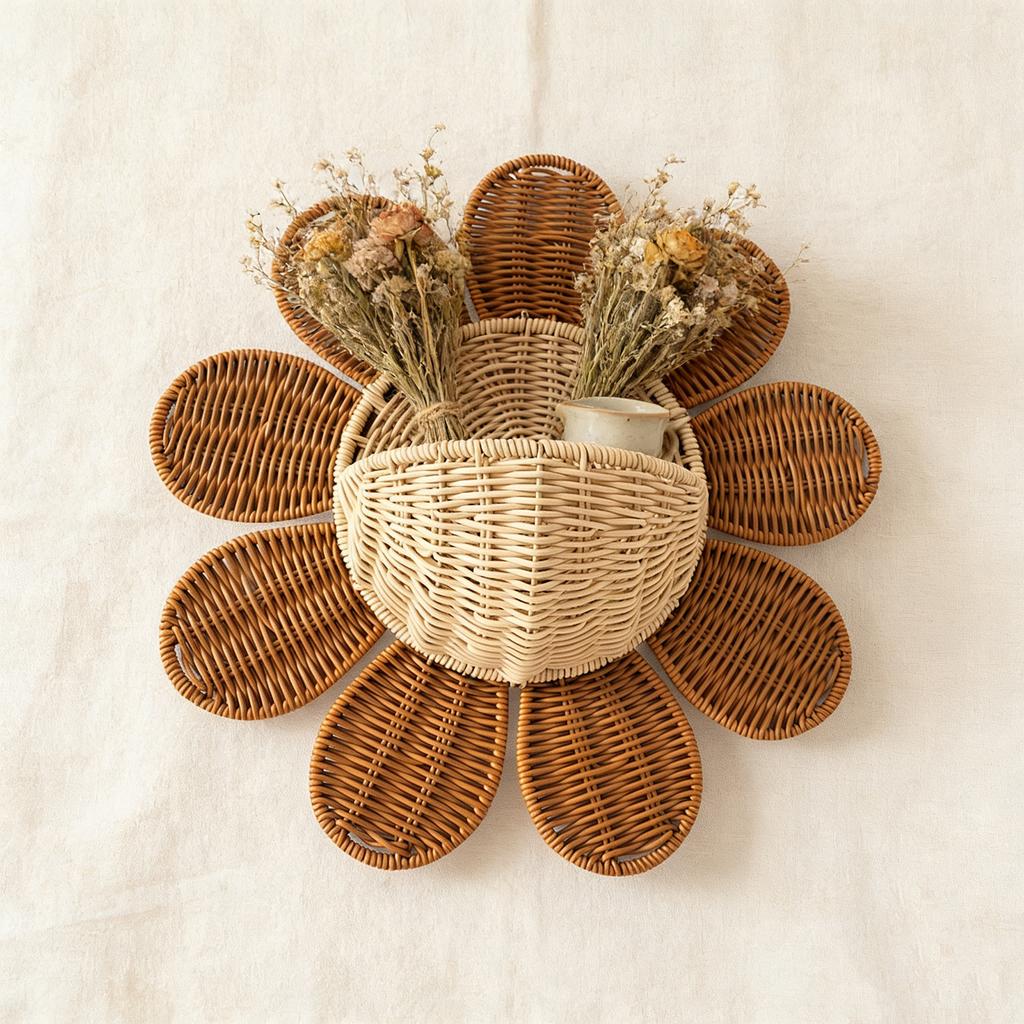 Wicker Basket, Key Storage Basket, Bathroom Sunflower Decorative Wall-mounted Basket