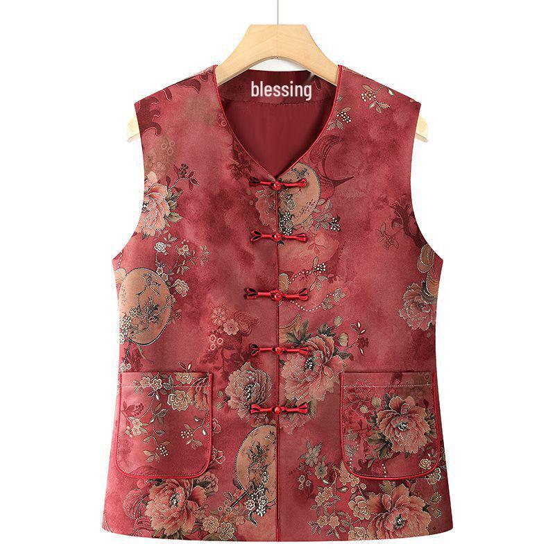 

Women s Tang Suit Vest: Spring/Autumn Style for Middle-aged/Elderly, Grandma/Mother s Cardigan 5XL 145-160 jin