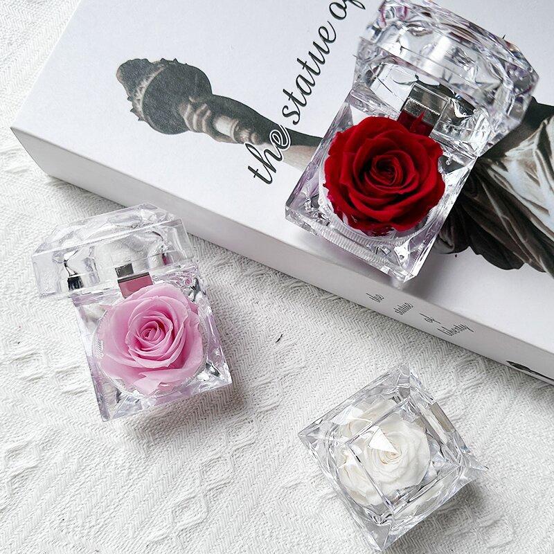 Preserved Rose Jewelry Box Acrylic Transparent Eternal Flower Case Valentine's Day Gift Box for Ring Necklace Proposal Jewelry