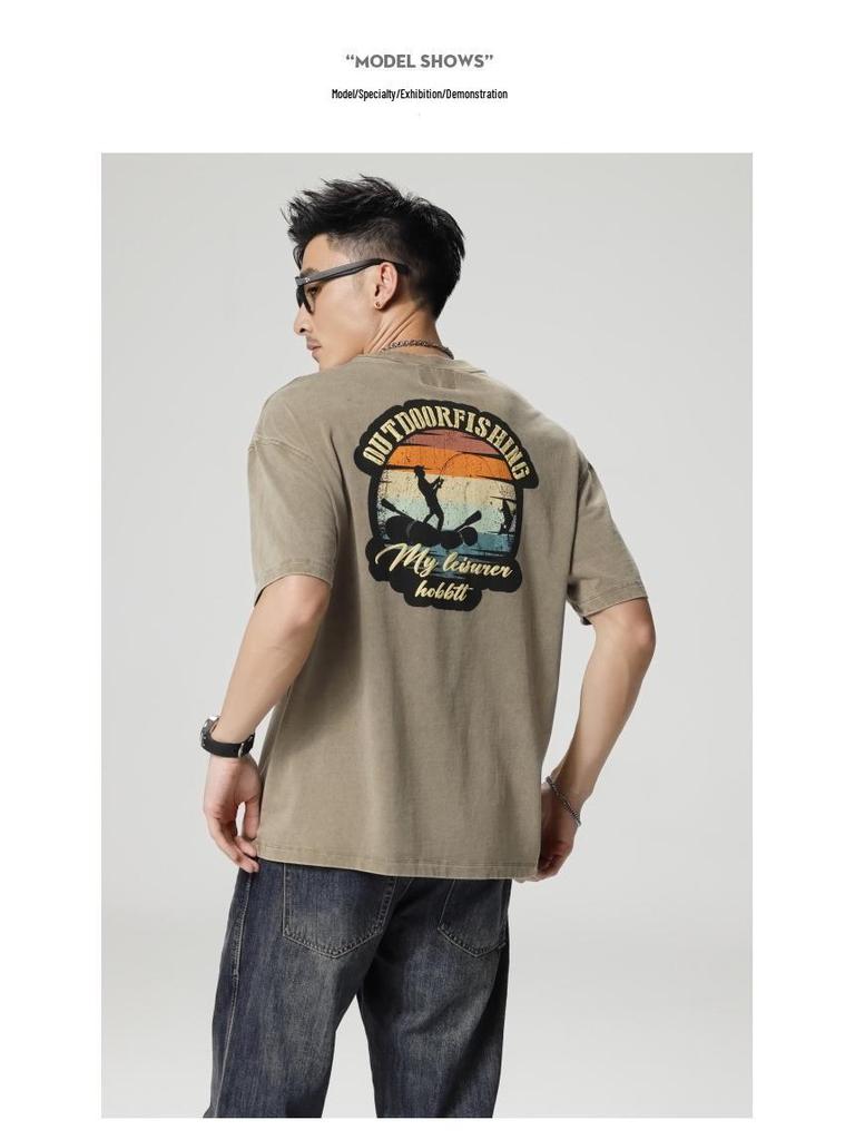 Herr 230g Tungvikt T-shirt i Ren Bomull, 2025 Ny Stil, Kortärmad, Sommar Lös Passform, Amerikanskt Trendigt Märke.