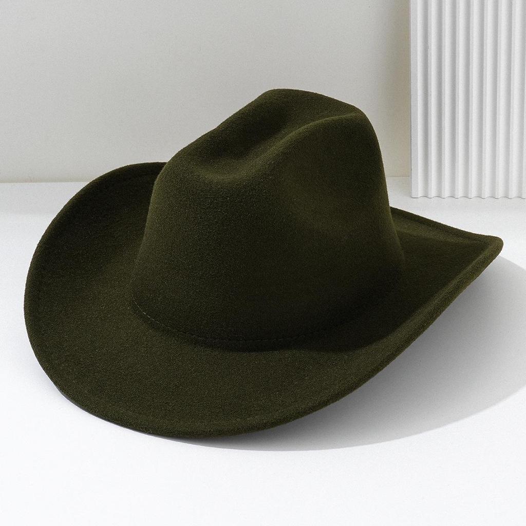 Unisex Plain Felt Western Cowboy Hat, European-American Style, Wide Brim, Curved Top Hat