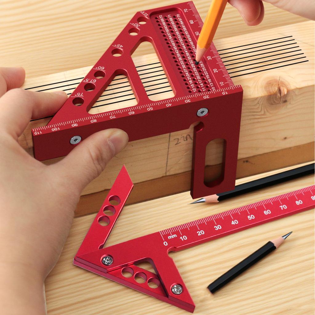 2pcs Metric WoodworkingTriangle Ruler & Square Center Scriber, 3D Multi-Angle Measuring Layout Ruler with Positioning Dowel Pin