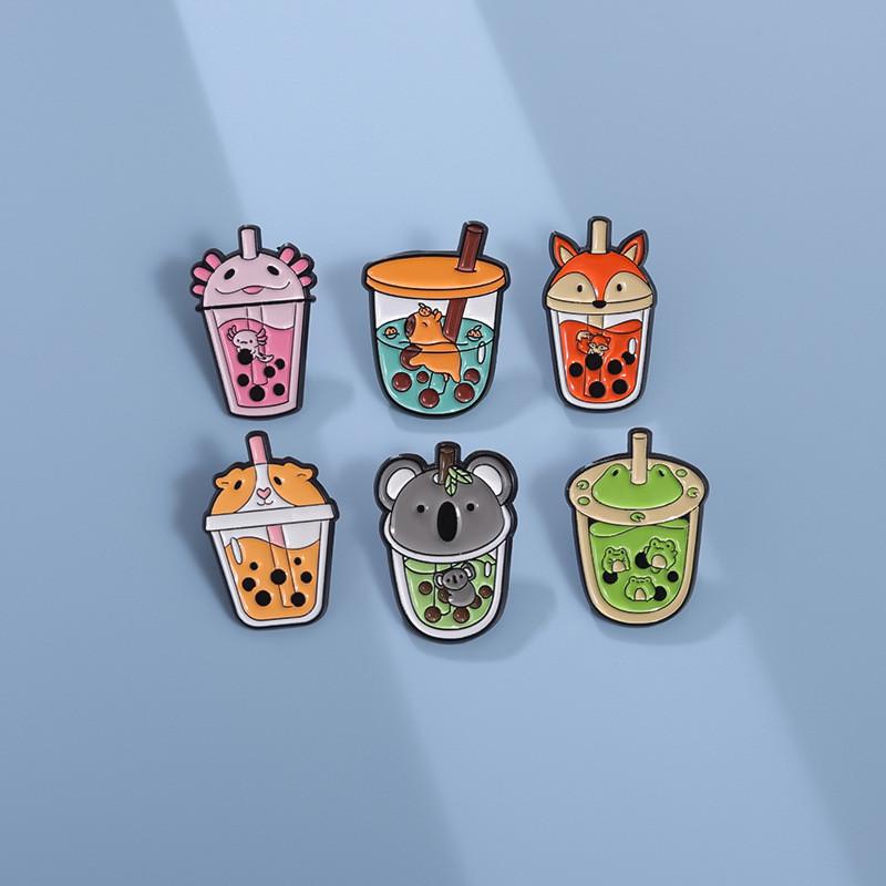 Frog Adorable Cartoon Fox Capybara Brooch Cute Pearl Milk Tea Cup Accessory Style
