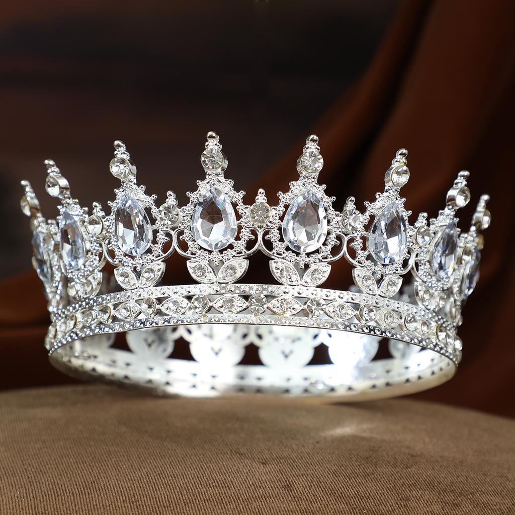 Barock Kristall Runde Diadem und Kronen Stirnband für Damen Party Abschlussball Diadem Braut Hochzeit Haar Accessoires Schmuck Krone Diadem