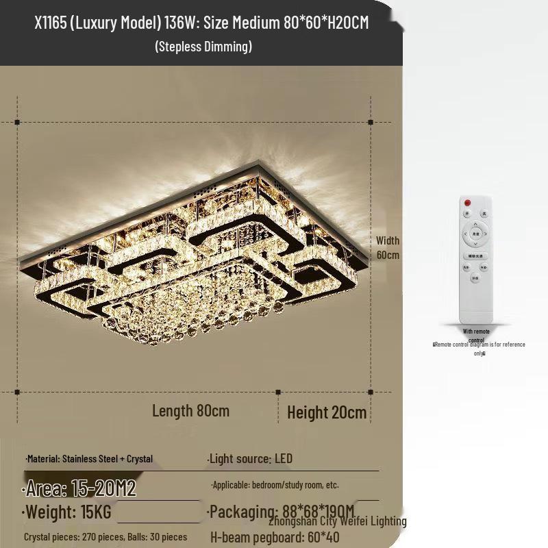 Gold Square LED Crystal Ceiling Lamp Set for Living Room & Master Bedroom