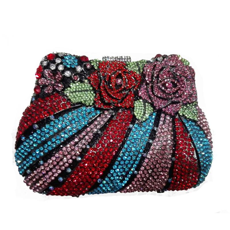 Diamonds White Clear Women Evening Bag Luxury Flower Rhinestone Clutches Crystal Handbag 32 Colors Wedding Bridal Party Purses