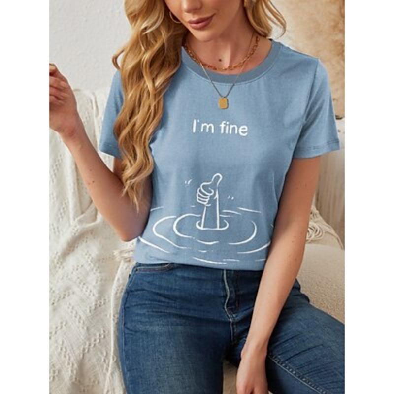 Damen T-Shirt Buchstaben Casual Kurzarm Rundhals Regulär Oberteile Täglicher Druck Rosa Rot Blau Sommer