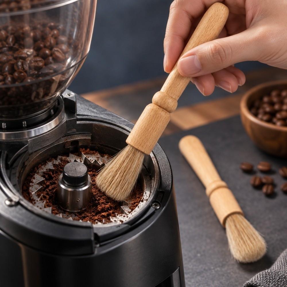 2PCS Long Handle Cleaning Brush Wooden Handle Powder Cleaning Brush  Coffee Machine