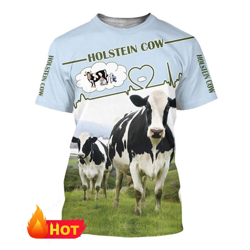 Nowe koszulki z nadrukiem 3D ze zwierzętami Krowa dla Mężczyzn Kobiet Lato Zwierzęta Gospodarskie Krótki Rękaw Okrągły Dekolt Dzieci Zabawne Koszulki z Krową