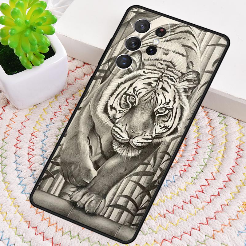 Tiger Sketch Art TPU Phone Case For Samsung Galaxy note 10 pro S26 S25 S24 S23 S22 Ultra Plus S21 FE S20 Shockproof Cover