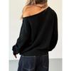 Women Rivet One Shoulder Long Sleeve Knitted Waist Slimming Casual Top