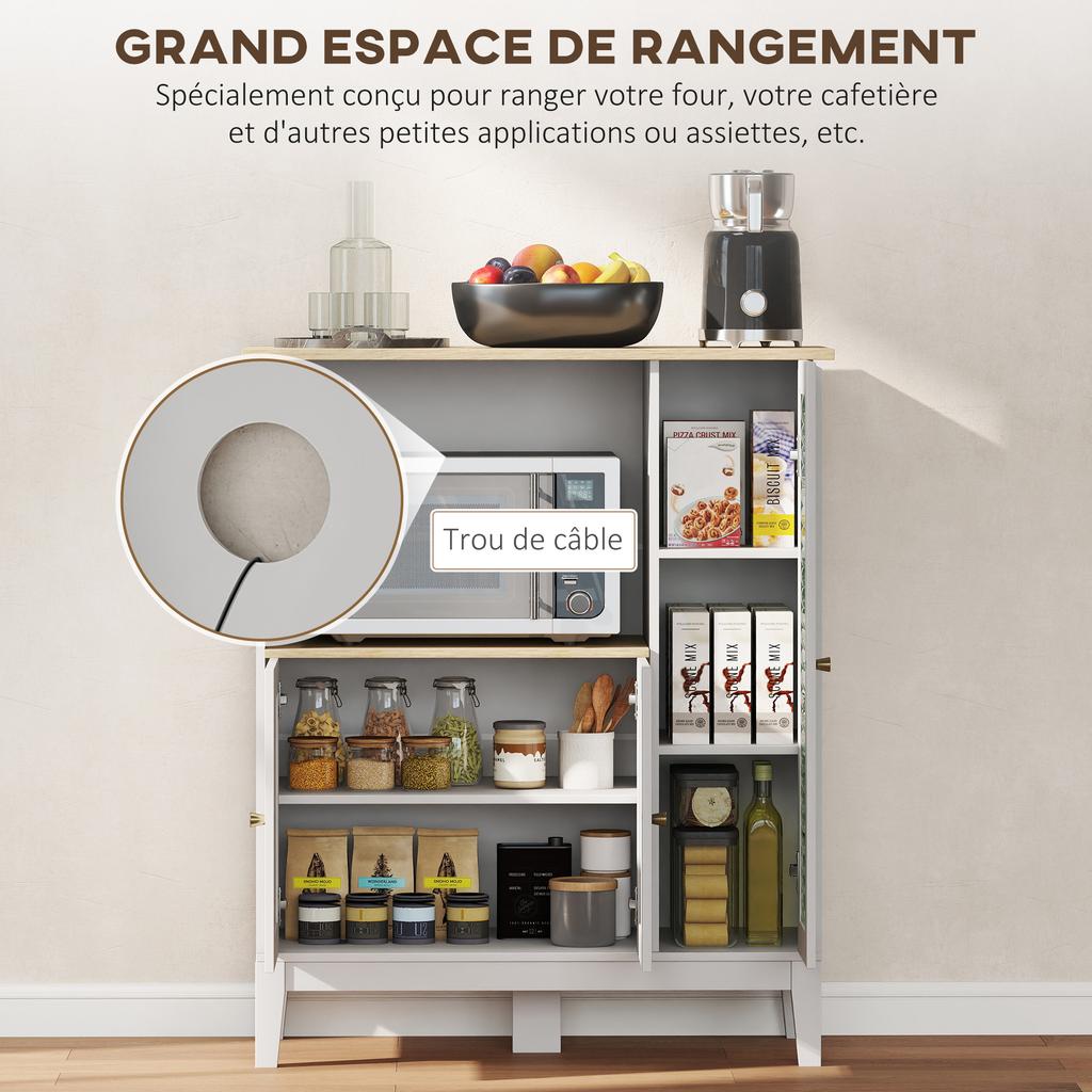 Microwave Cabinet Unit for Kitchen with 1 Niche, 3 Doors Cable Holes 80 X 35 X 97 Cm White and Wood Look