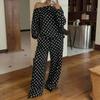 Herbst Polka Dot Print Off-Shoulder Langarm Top & Hose Set, Lässiges Lockeres Outfit für Damen, Europäische Amerikanische Mode