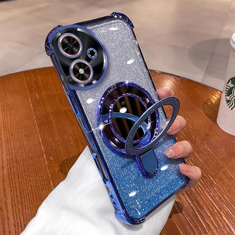 Applicable To Enjoy 90 Mobile Phone Case Glitter Powder Makeup Mirror Magnetic Suction Bracket To Play 50P Soft Case Four Corners To Enjoy 70X
