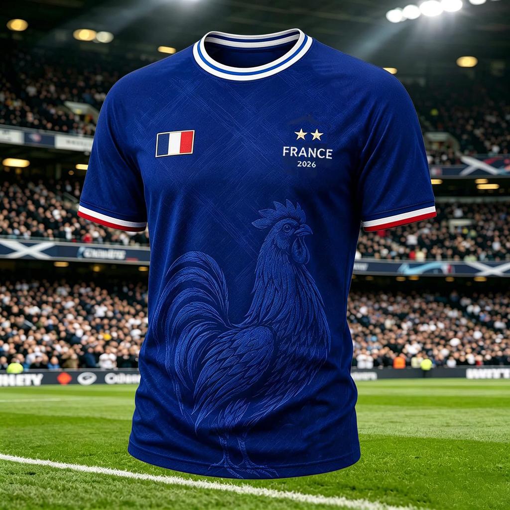 Men's Casual Crew Neck Short Sleeve Pullover T-Shirt Football Fan Graphic Print World Cup Supporter Top France Design