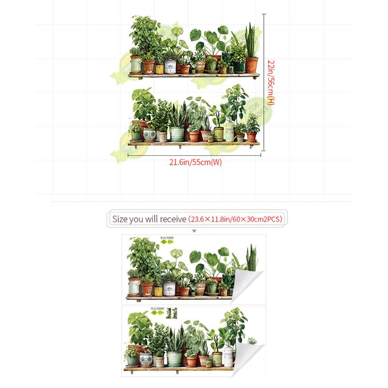 

Vintage Potted Plants Wall Decals Boho Greenery Wall Stickers Removable Peel and Stick Art for Bedroom Living Kitchen Home Decor зелёный