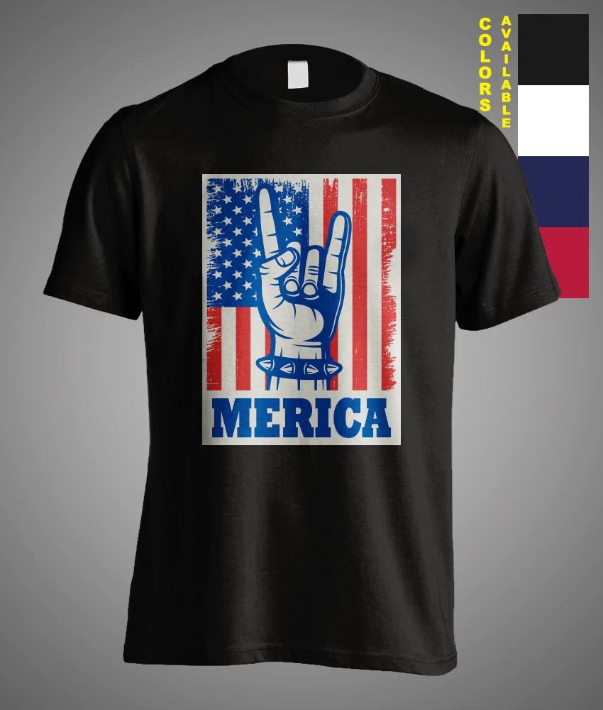 Merica Rock Sign USA Flag July 4th Patriotic Independence Day Funny Gift T-Shirt XL