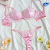 New European and American Bra Set Sweet Pink Lace Edge Slim Gathering Bra Sexy Underwear Set