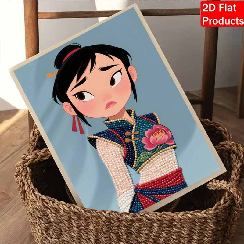 Disney Pearl Painting Mulan Portrait for Beginners and Adults, DIY Pearl Diamond Art Painting Kit for Home Wall Decor Gifts