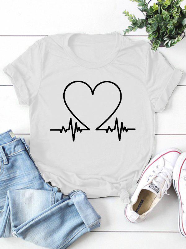 Electrocardiogram Heart Print Women T Shirt Short Sleeve O Neck Loose Women Tshirt Ladies Tee Shirt Tops Clothes Camisetas Mujer