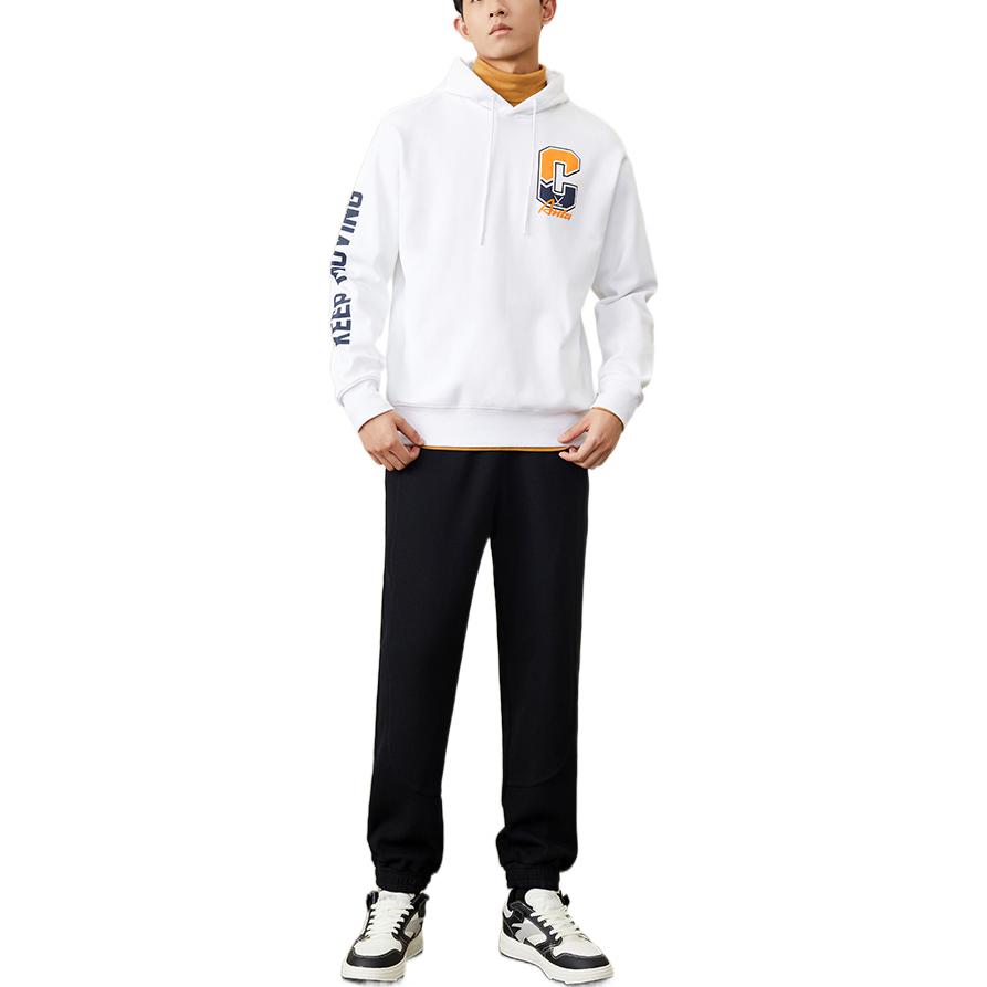 Anta Lifestyle Series Logo Print Hooded Pullover Fleece Long Sleeve Sweatshirt Men sweatshirt Snow-White 152248701-1
