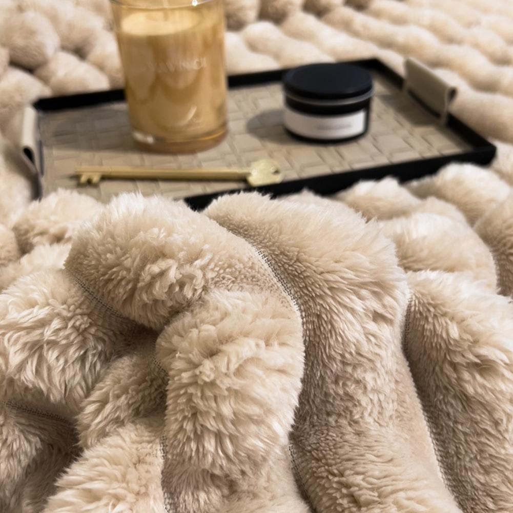 Faux Rabbit Fur Blanket Plush Cozy Throw Blanket Fluffy Bubble Blanket Warm Thick Furry Throw For Home Couch Bed Living Room