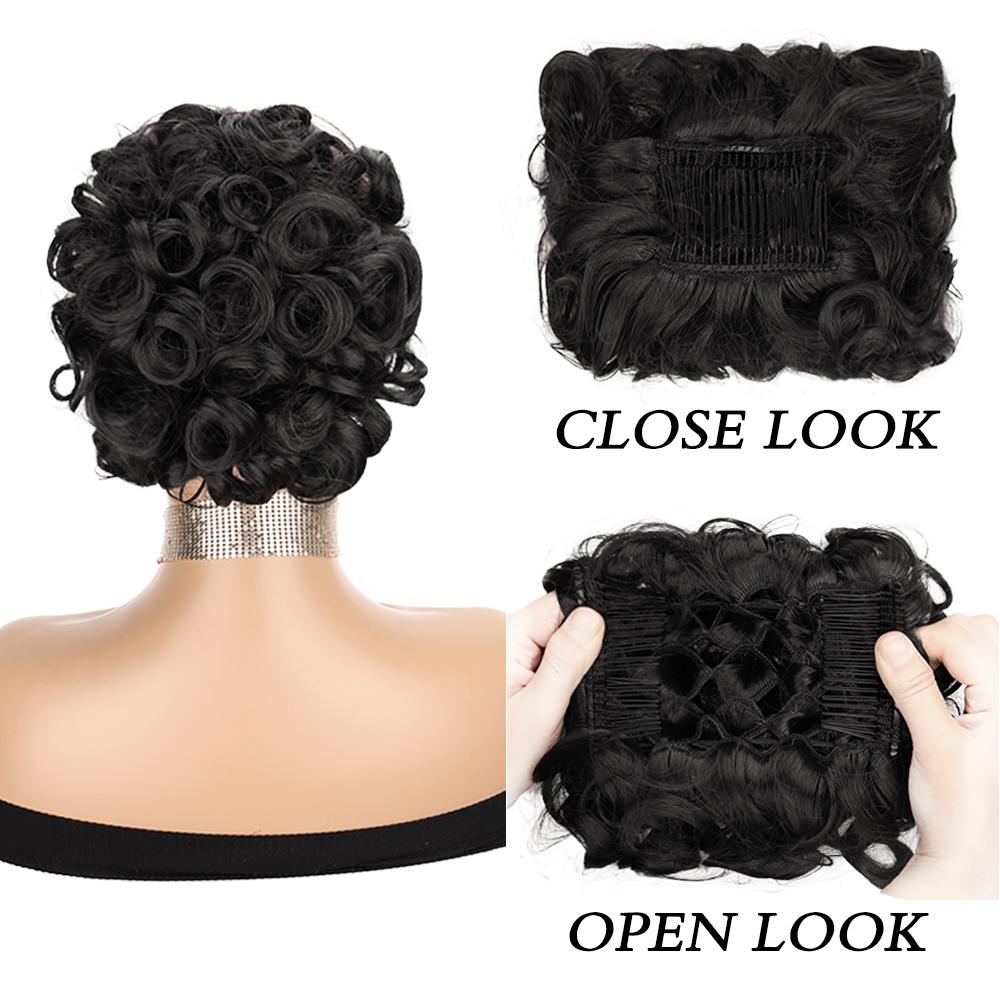 

MISS WIG Синтетические короткие небрежные вьющиеся пучки для наращивания волос Легко растягивающиеся гребни для волос Накладные волосы на заколках Резинка для волос Шиньон для накладных волос Конский хвост Шиньоны 10cm