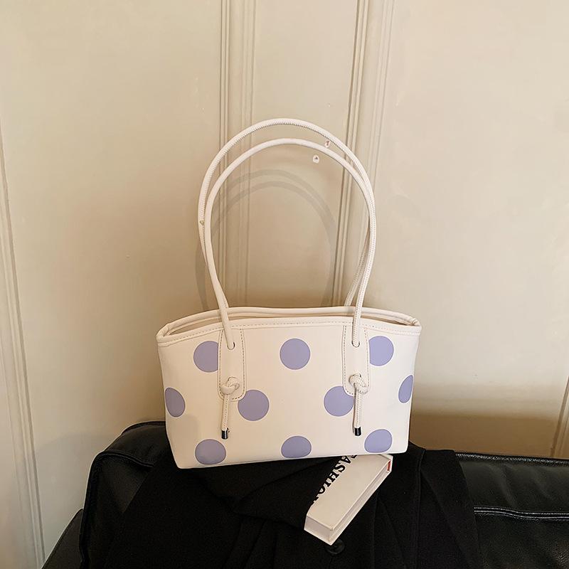 Cute Polka Dot Tote Bag For Women Large Capacity Shoulder Bag Sweet Aesthetic Handbag College Students Daily Commute Shopper Bag