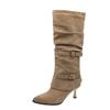 Pointed high-heeled skinny boots women's boots 2025 new autumn thin-heeled khaki suede piled knight boots