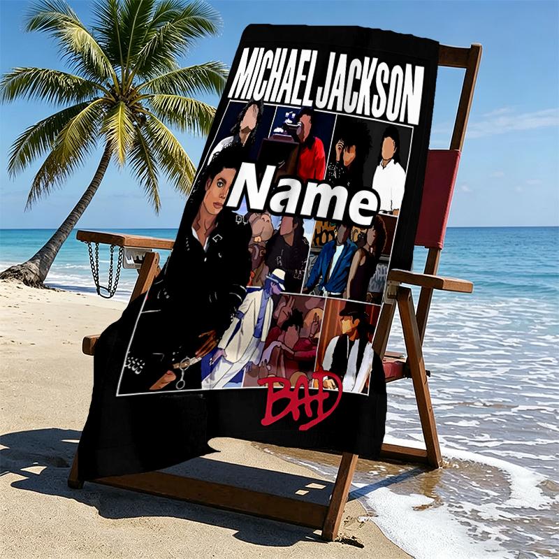 Custom Name Personalized Michael Jackson Print Beach Towel, for Trip Camping Beach Party Home Decor, Birthday Gift for Family & Friends