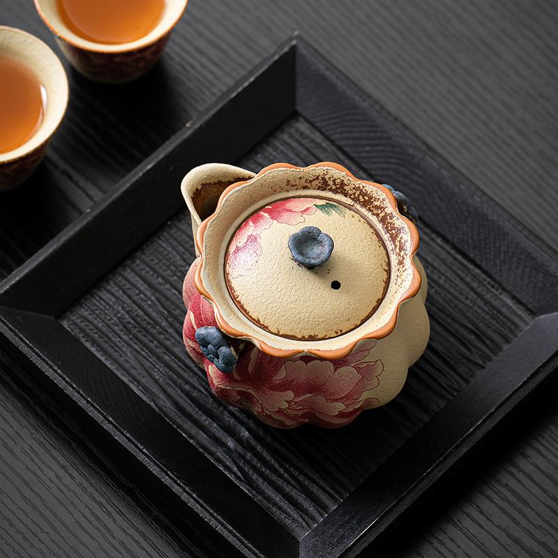 Red Teapot Ceramic Old Retro Style Peony Household High-end Single-person Hand-held Pot Small Tea Maker