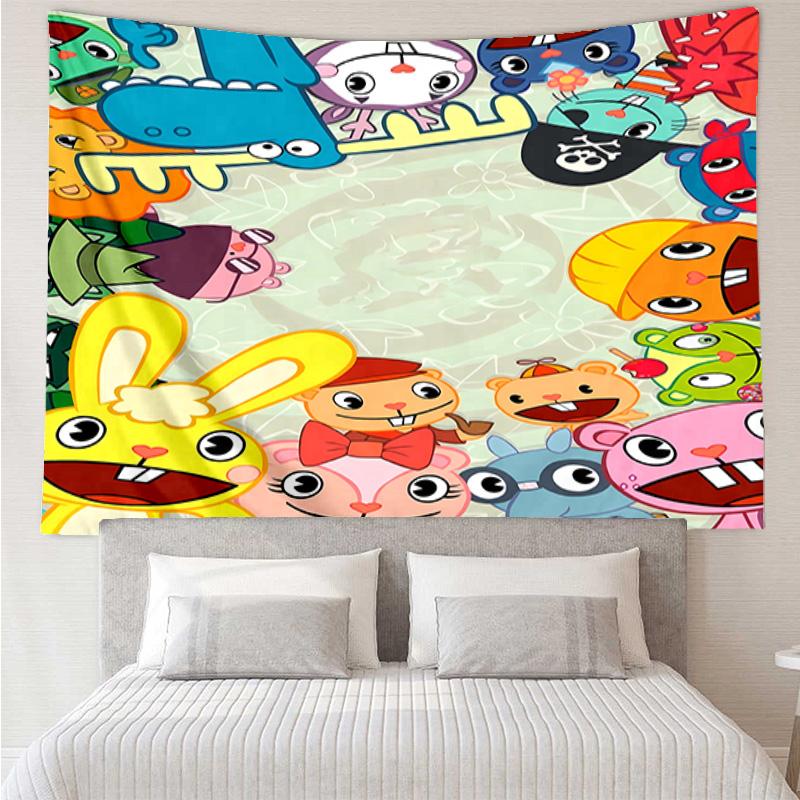 Happy Tree Friends3 Tapestry for Bedroom Aesthetic Classroom Tapestries Wall Hanging for Living Room Dorm Office,Ideal Creative Gift