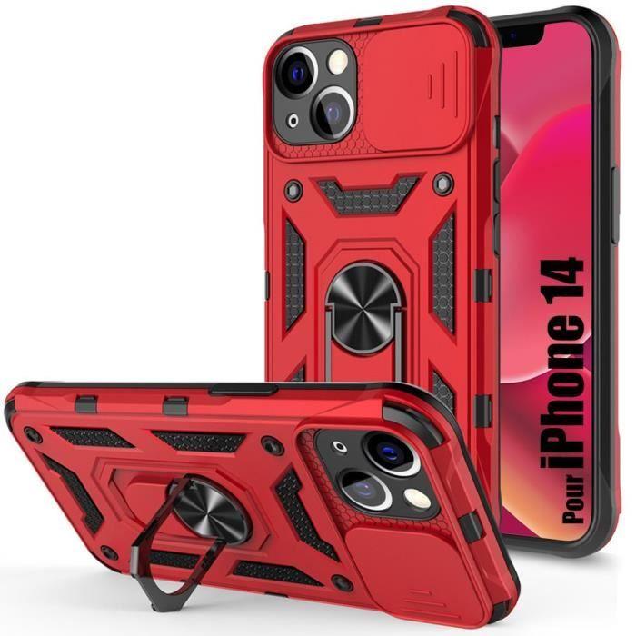 Coque pour iPhone 14 - Ultra Résistant - Rouge - Béquille 360° - Protection caméra - Rigide