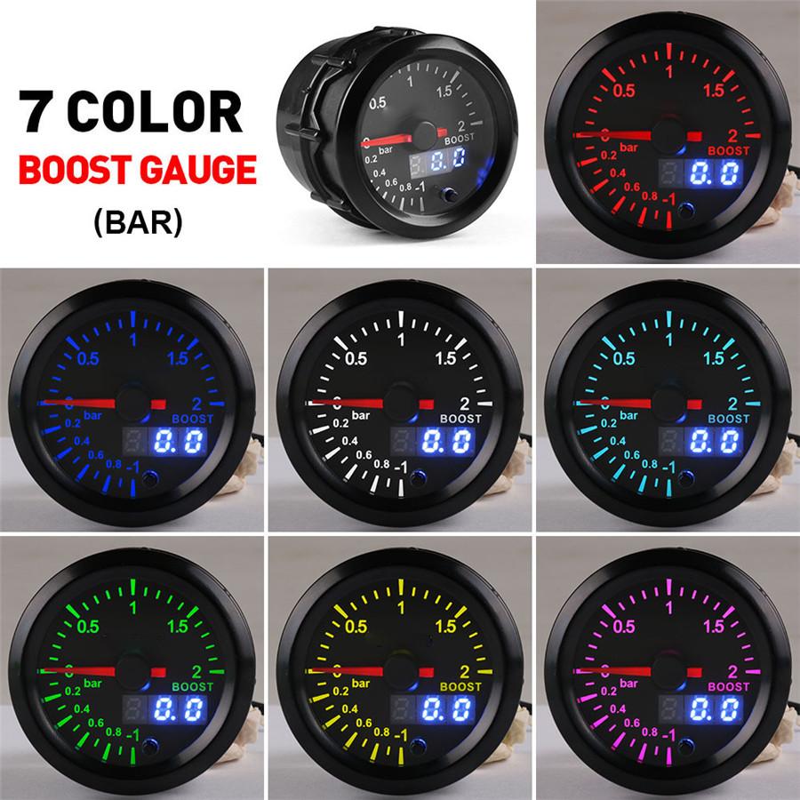 2" 52mm Digital & Pointer 7 Color LED Car Turbo Boost Meter Bar Pressure Gauge