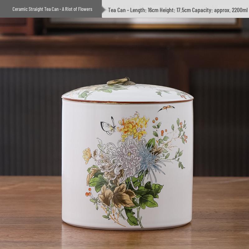 Large Ceramic Tea Storage Canister for Red, Green, Longjing, Biluochun, and Pu'er Tea - Half Jin Capacity