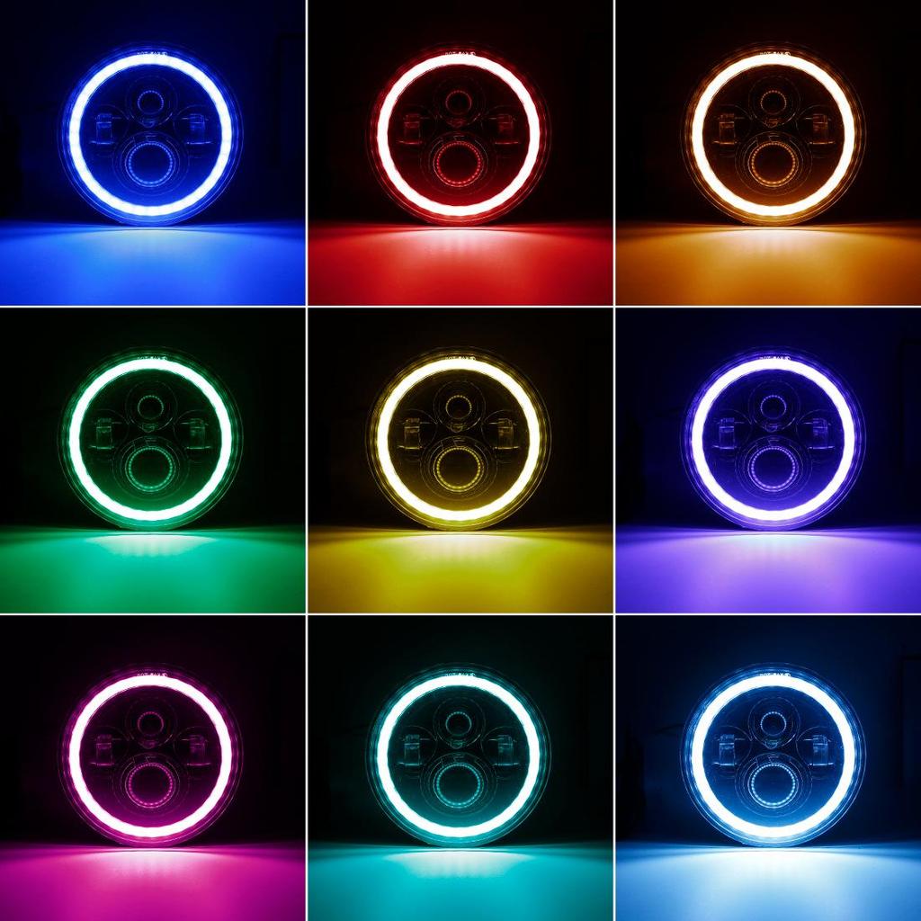 Wrangler 7" RGB Angel Eye Headlight Assembly with Remote Control - Energy Efficient