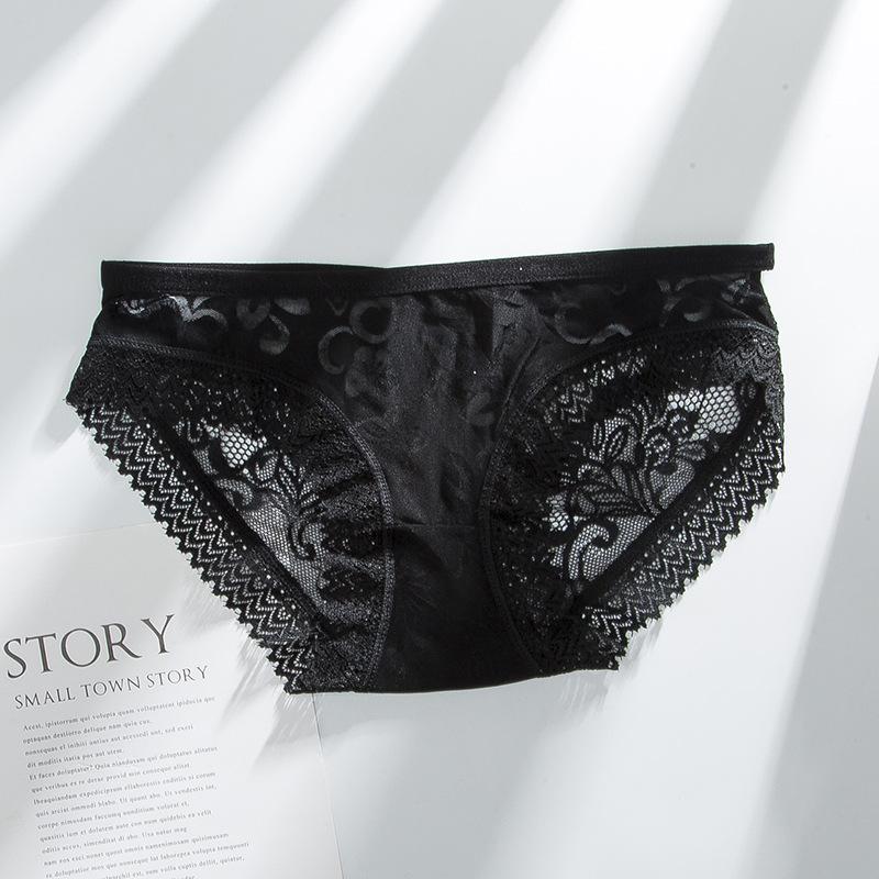 Ladies Spring and Summer Sexy Lace Hollow Breathable Low Waist Cotton Crotch Triangle Briefs