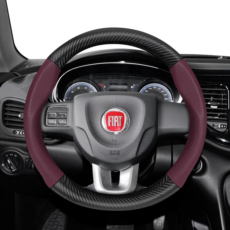 Bpzsw1 Geeignet für Fiat Atmungsaktive Löcher Leder Matt Kohlefaserstruktur Lenkradbezug Geeignet für 500 Grande Punto Evo 169 Ducato Bravo
