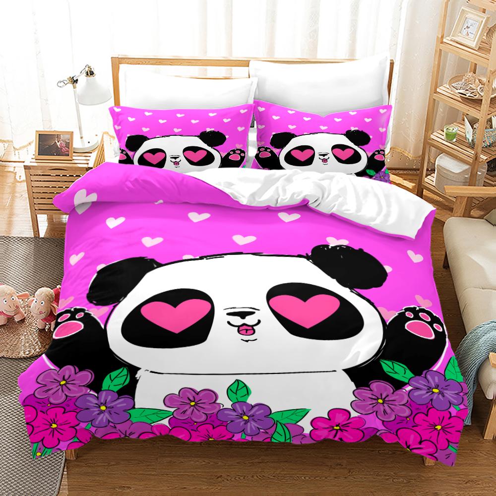 3D Panda Duvet Cover Set King Size Cute Panda Bamboo Bedding Set Black White Bear Polyester Quilt Cover for Boy Kid for Bedroom