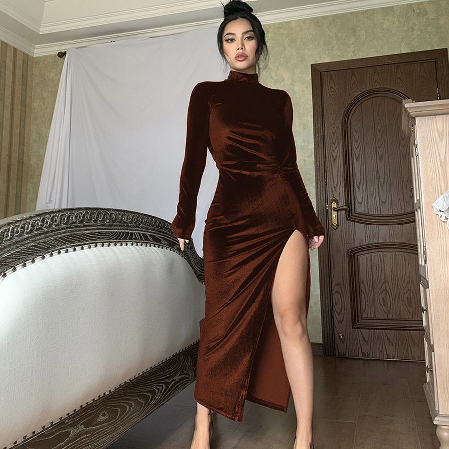 Fairy Dress Winter Velvet Long Dress Slim Fit Pleated Hem Skirt
