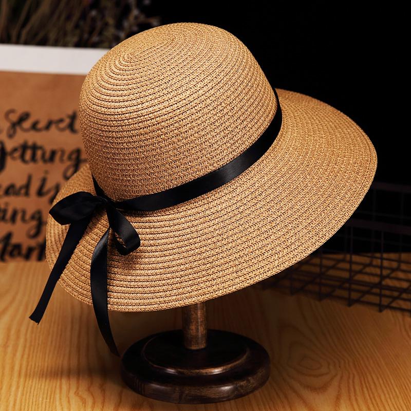 Women's Foldable Summer Beach Hat - Large Brim, Anti-UV, Floral Straw Sun Protection Hat