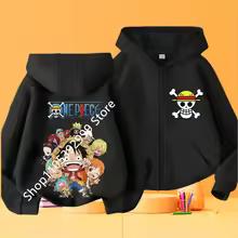 2026 Yeni Çocuk Anime One Piece Luffy Fermuarlı Kapüşonlu Ceket 3-12 Yaş Günlük Uzun Kollu Sweatshirt Sonbahar