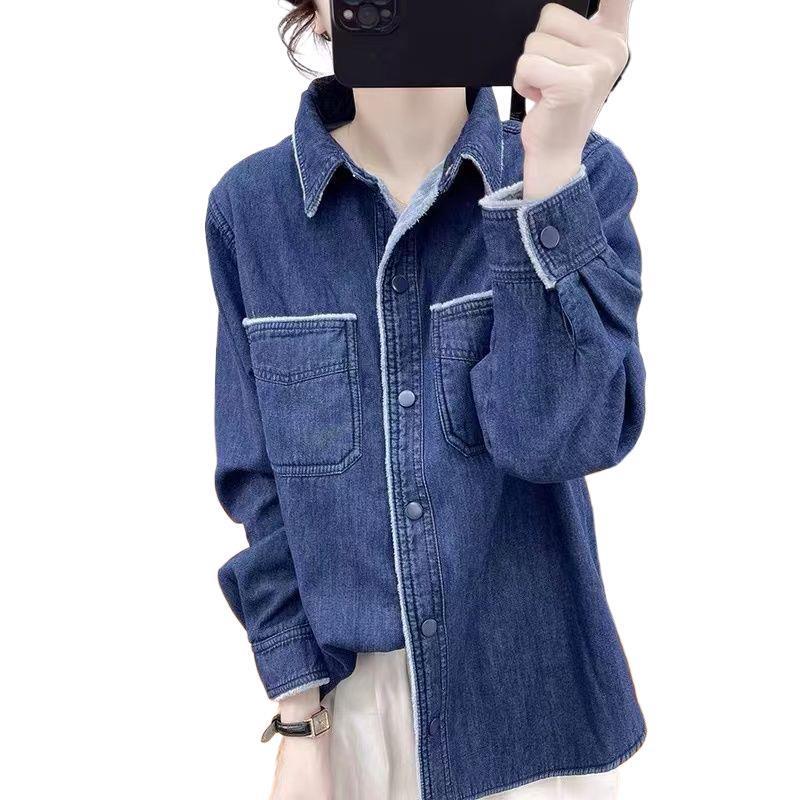 Korean Winter Fashion Velvet Lined Denim Long Sleeve Women's Lapel Jacket 2025