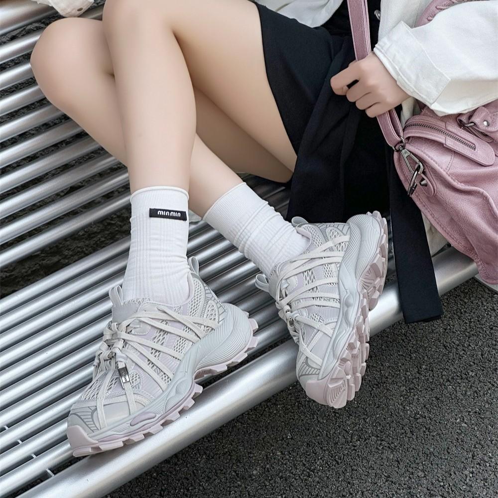 European Station Fashion Strap Dad Shoes Women 2025 Spring and Summer New Leather Thick-soled Breathable Mesh Sports and Leisure Shoes