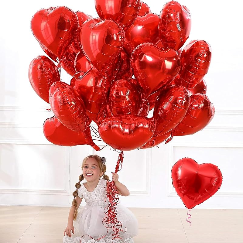 24 18-inch Heart Balloons, Red Aluminum Balloons, for Birthdays, Weddings, Valentine's Day, Proposals, Commemorative Store Decorations, Graduations,